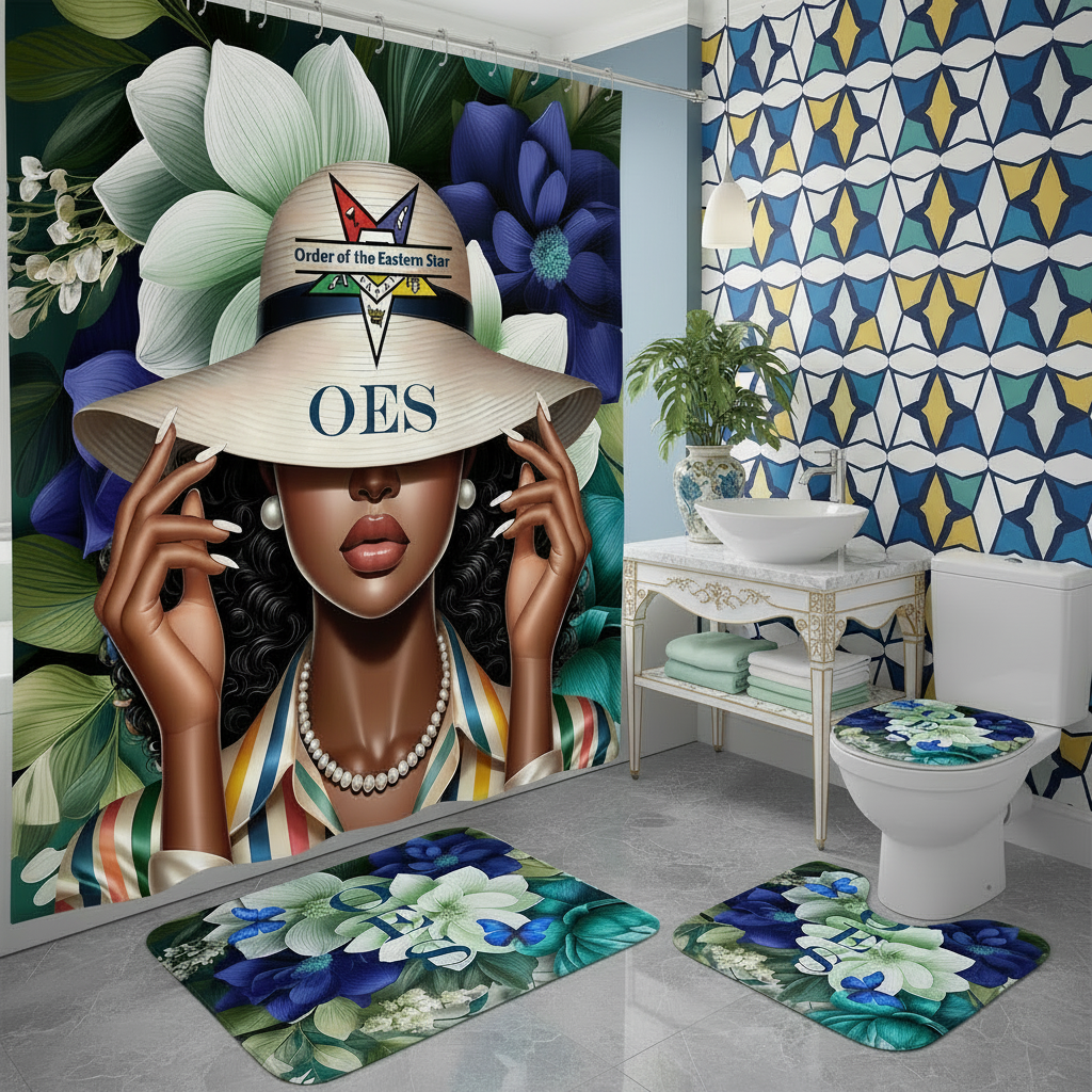 Copycat-Creations Order of the Eastern Star 4pcs Shower Curtain Set