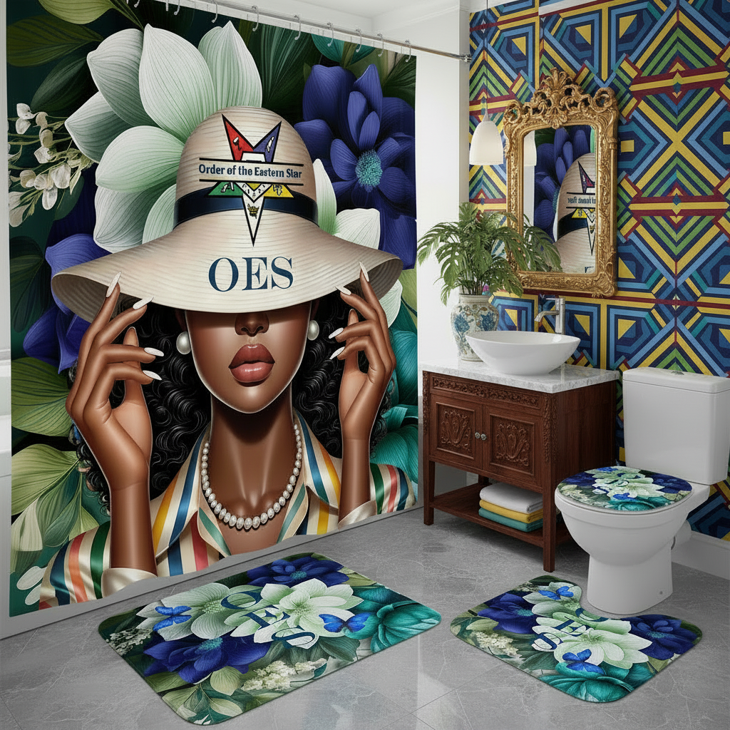 Copycat-Creations Order of the Eastern Star 4pcs Shower Curtain Set