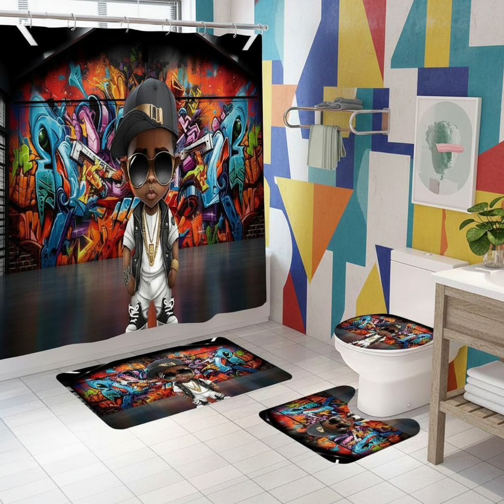 Copycat-Creations Graffiti Hip-Hop Prince 4pcs Shower Curtain Set