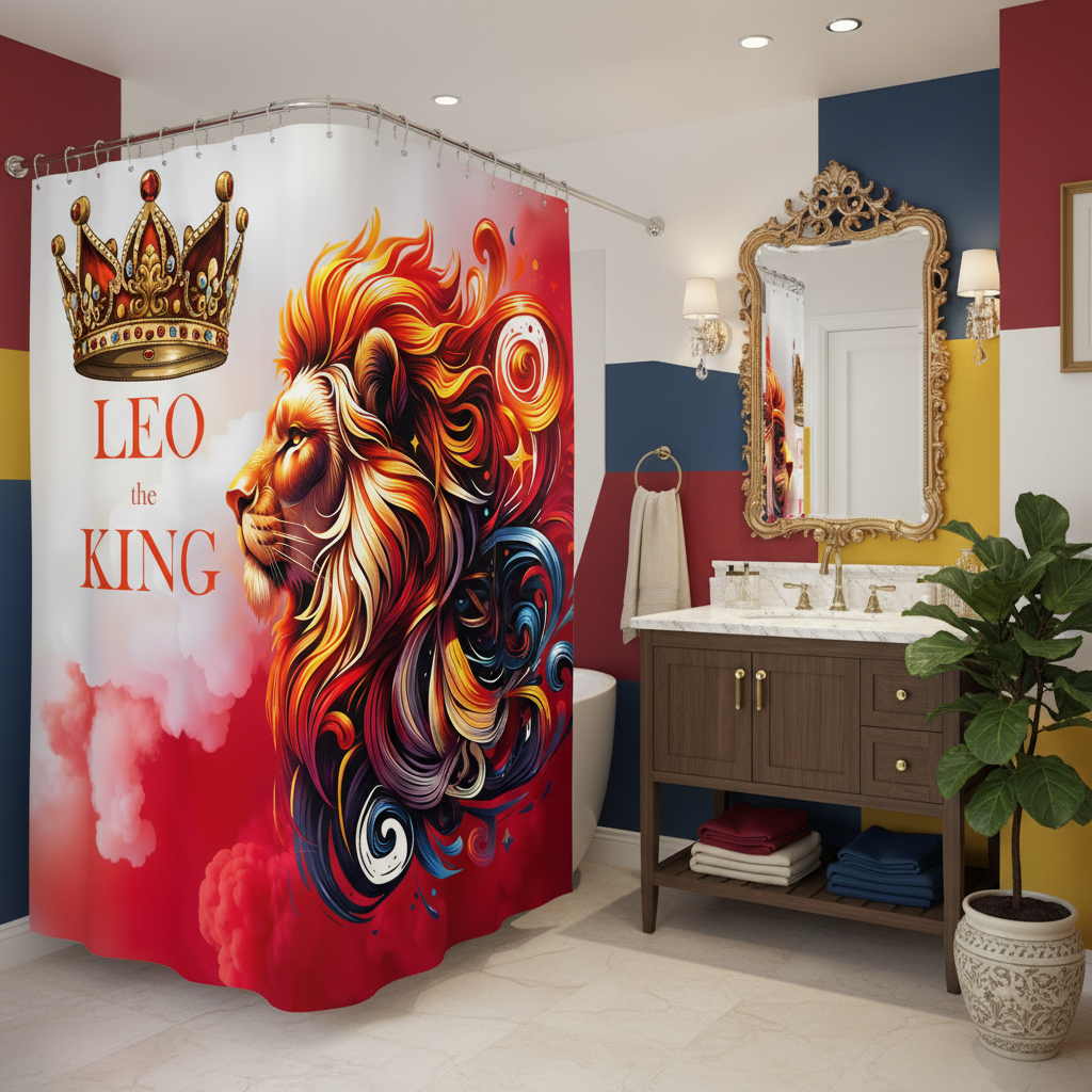 Copycat-Creations Leo The King Zodiac Shower Curtain