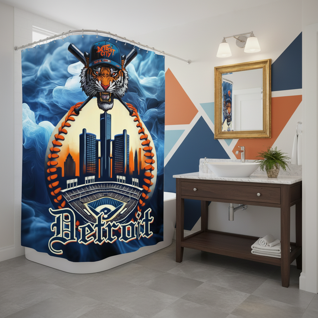 Copycat-Creations Detroit Baseball 3rd Edition Shower Curtain