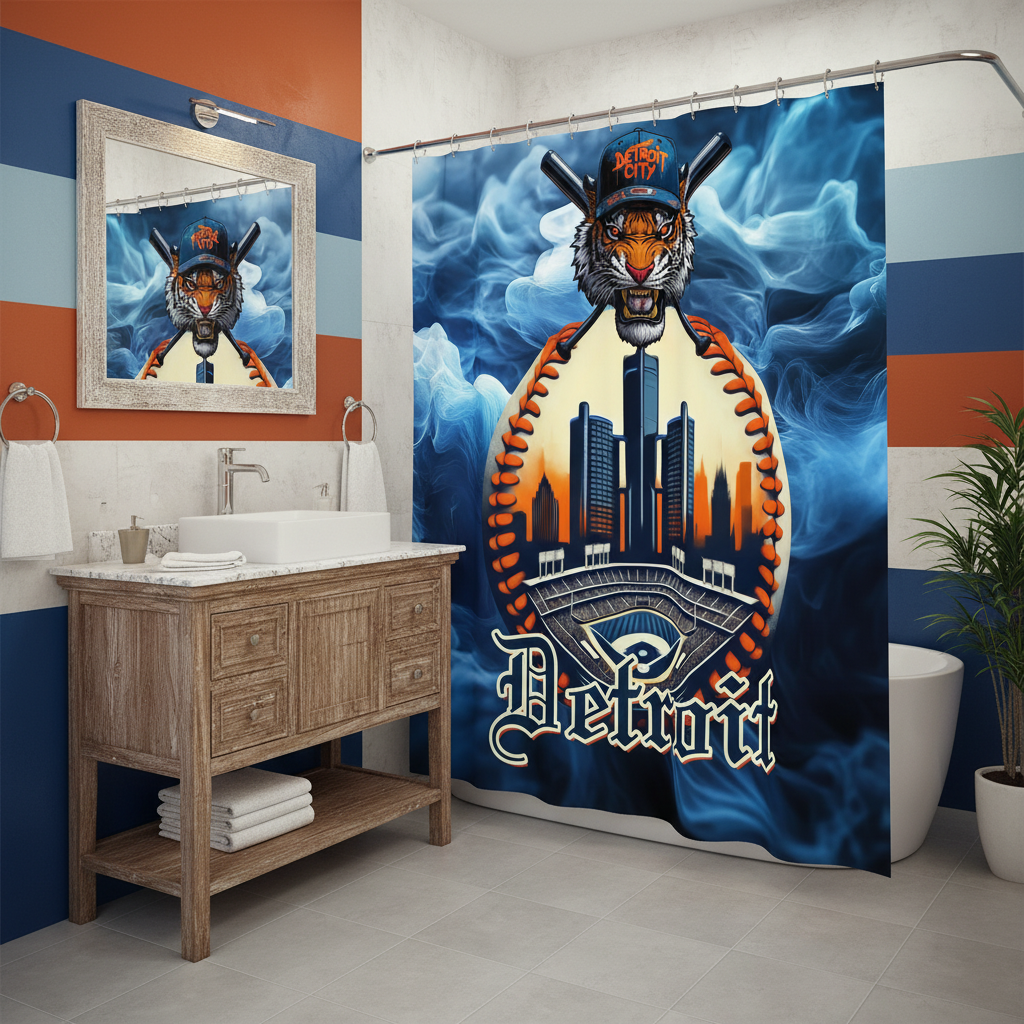 Copycat-Creations Detroit Baseball 3rd Edition Shower Curtain