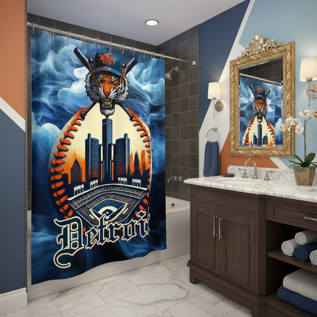Copycat-Creations Detroit Baseball 3rd Edition Shower Curtain