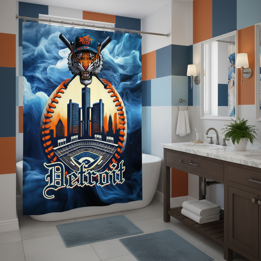 Copycat-Creations Detroit Baseball 3rd Edition Shower Curtain