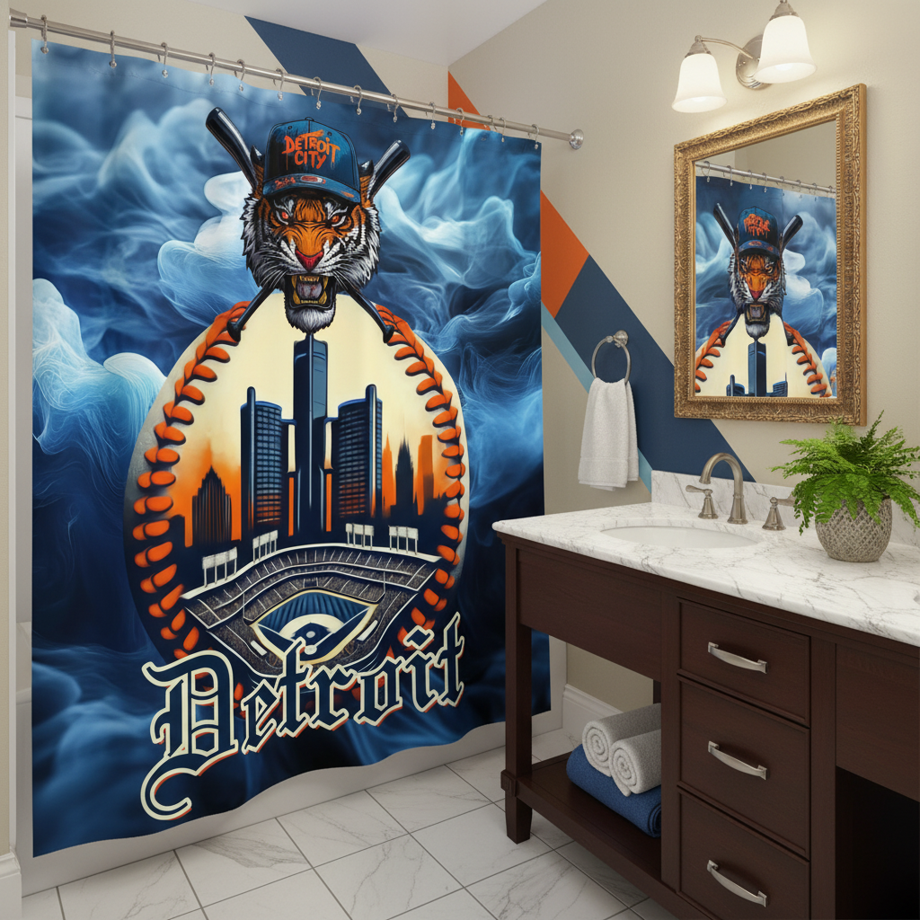 Copycat-Creations Detroit Baseball 3rd Edition Shower Curtain