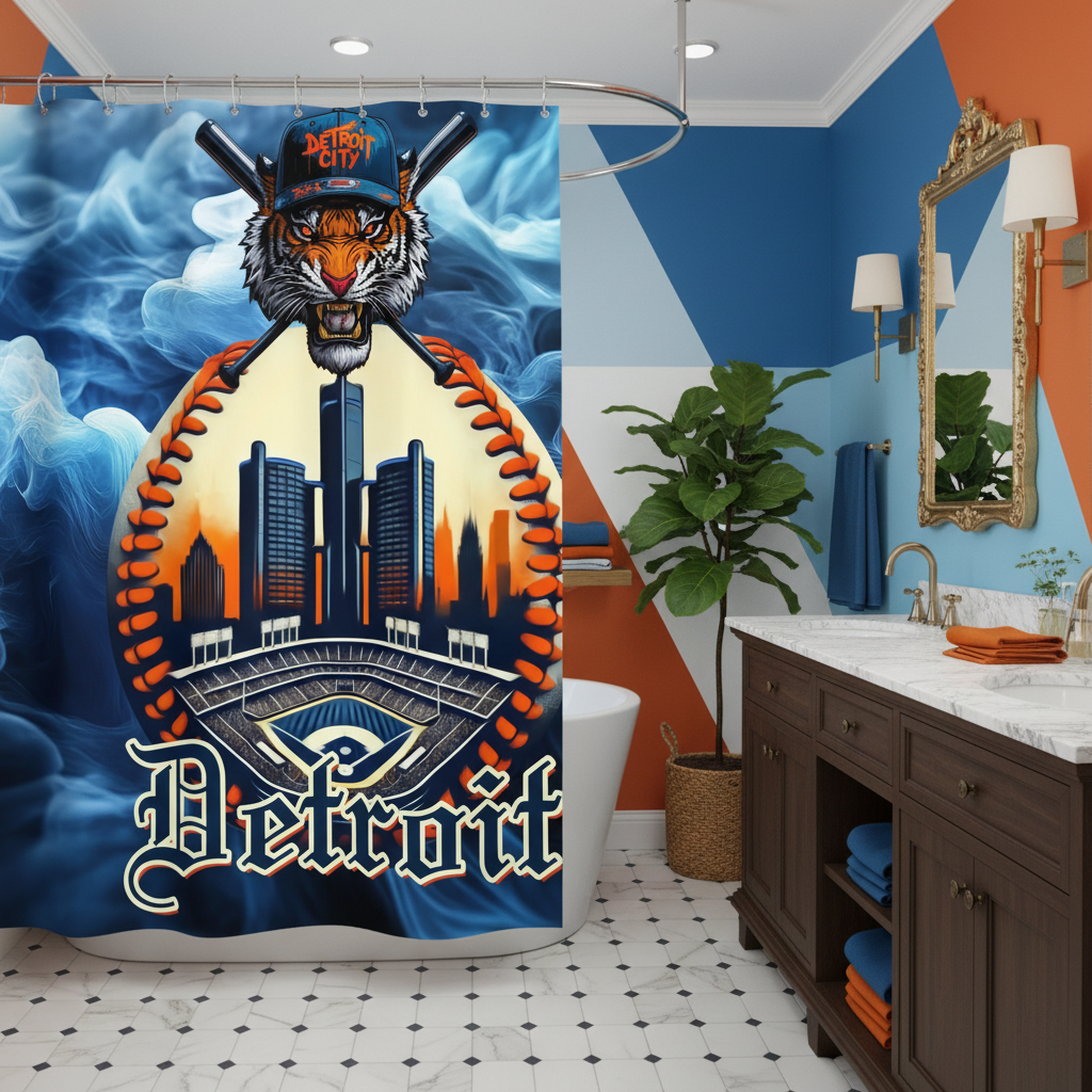 Copycat-Creations Detroit Baseball 3rd Edition Shower Curtain