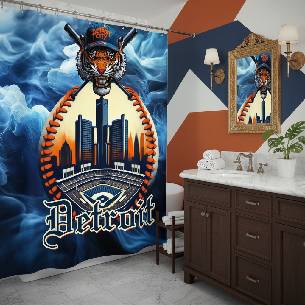 Copycat-Creations Detroit Baseball 3rd Edition Shower Curtain