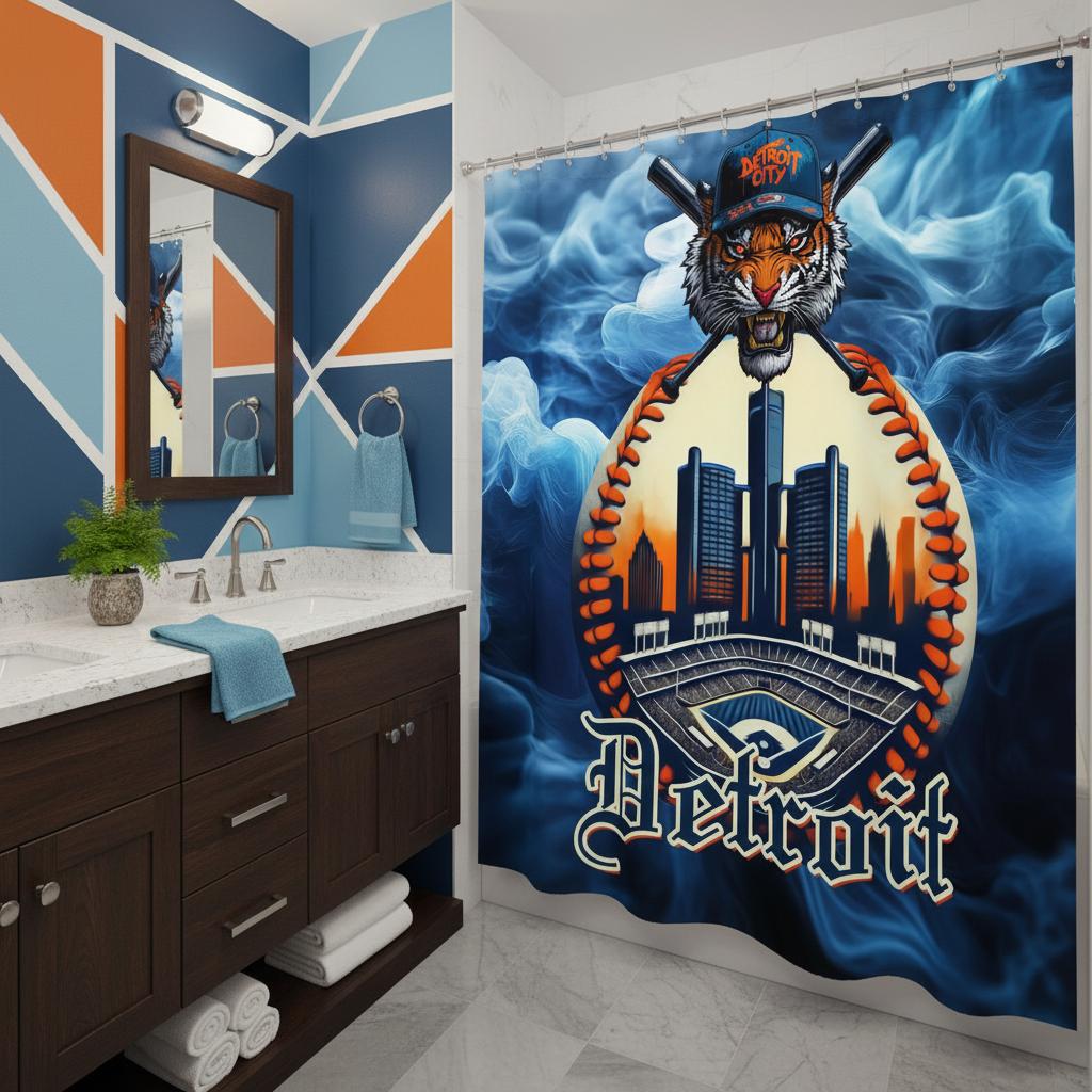 Copycat-Creations Detroit Baseball 3rd Edition Shower Curtain