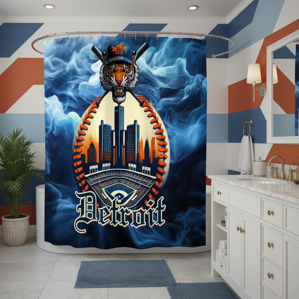 Copycat-Creations Detroit Baseball 3rd Edition Shower Curtain