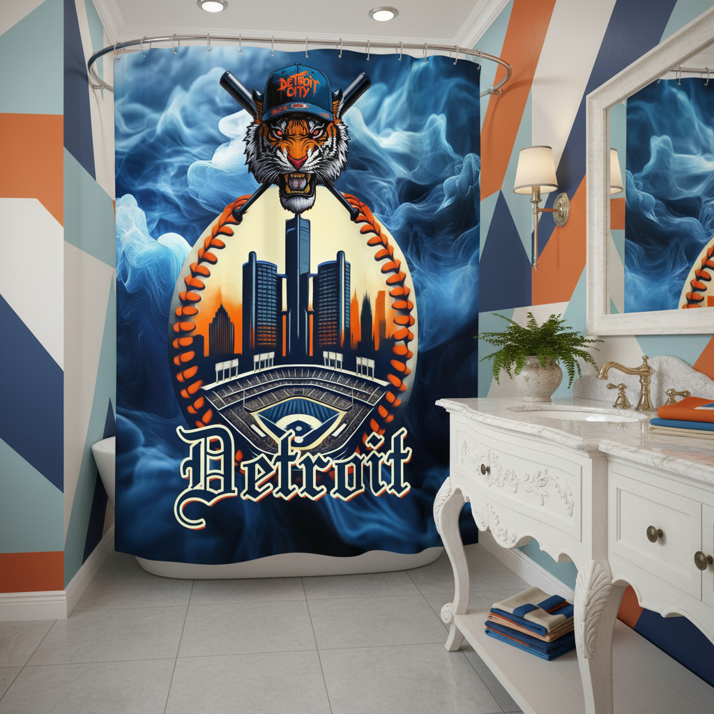 Copycat-Creations Detroit Baseball 3rd Edition Shower Curtain