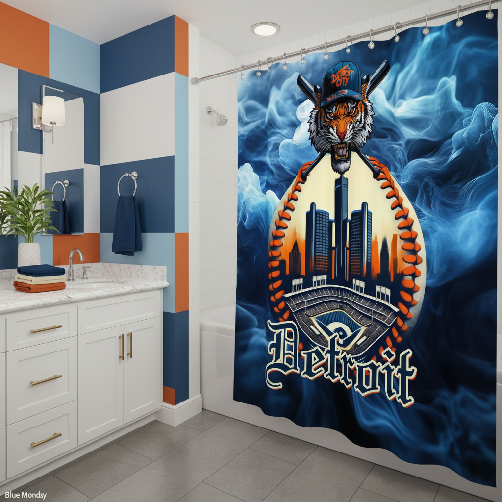 Copycat-Creations Detroit Baseball 3rd Edition Shower Curtain