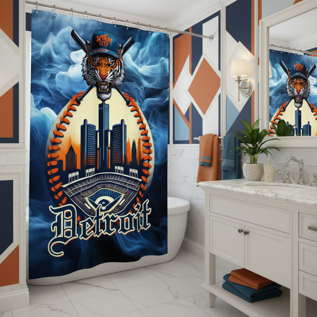 Copycat-Creations Detroit Baseball 3rd Edition Shower Curtain