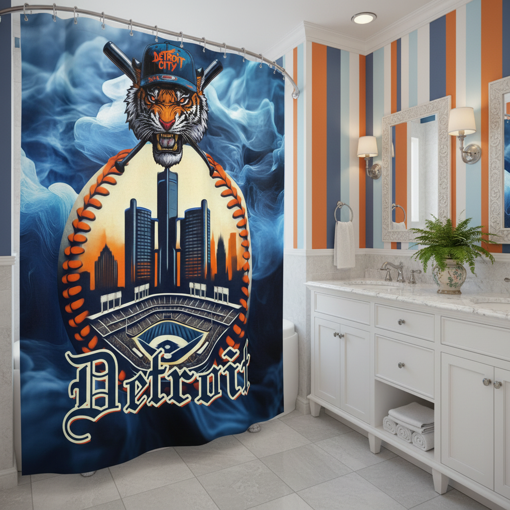 Copycat-Creations Detroit Baseball 3rd Edition Shower Curtain