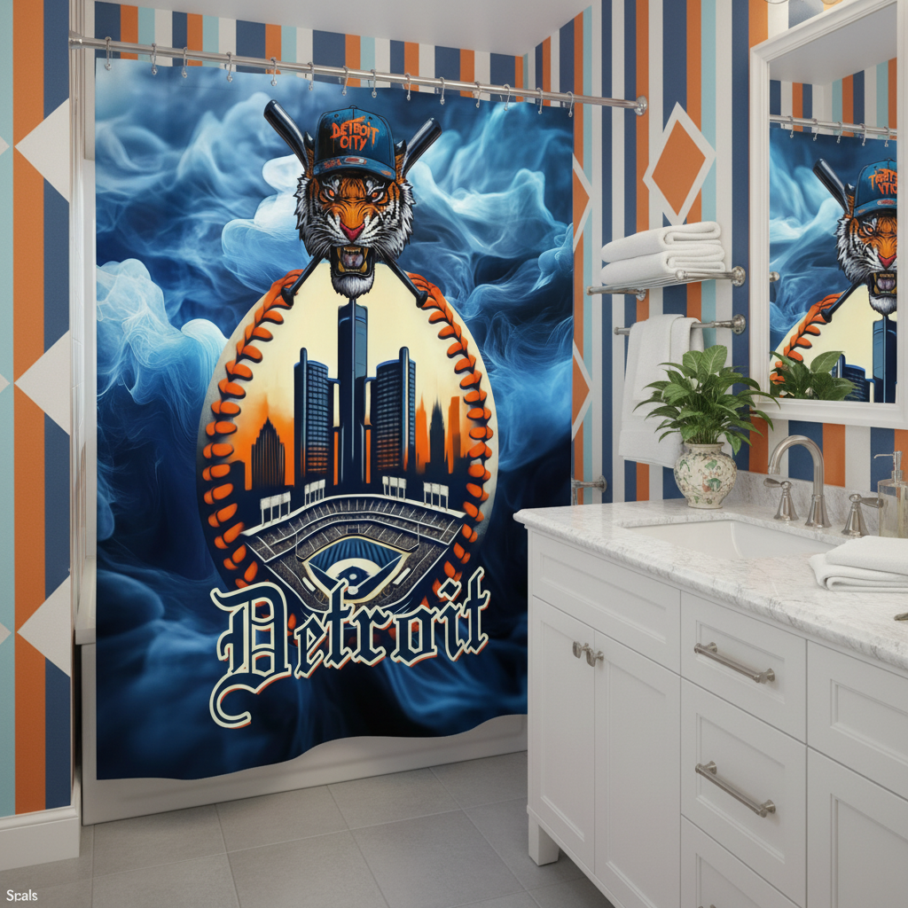Copycat-Creations Detroit Baseball 3rd Edition Shower Curtain