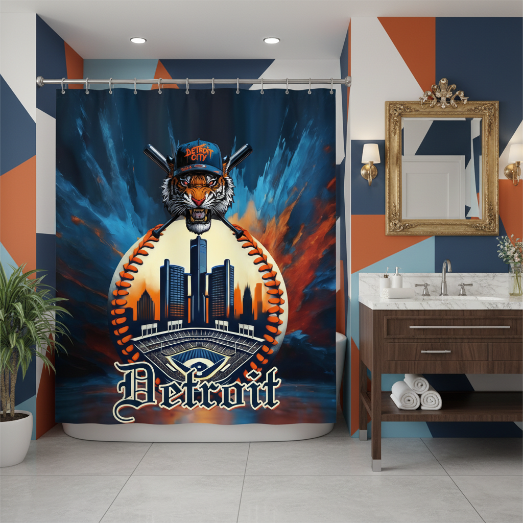 Copycat-Creations Detroit Baseball Shower Curtain