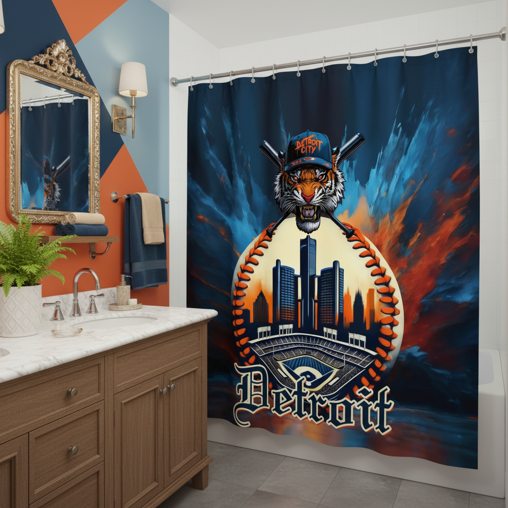 Copycat-Creations Detroit Baseball Shower Curtain