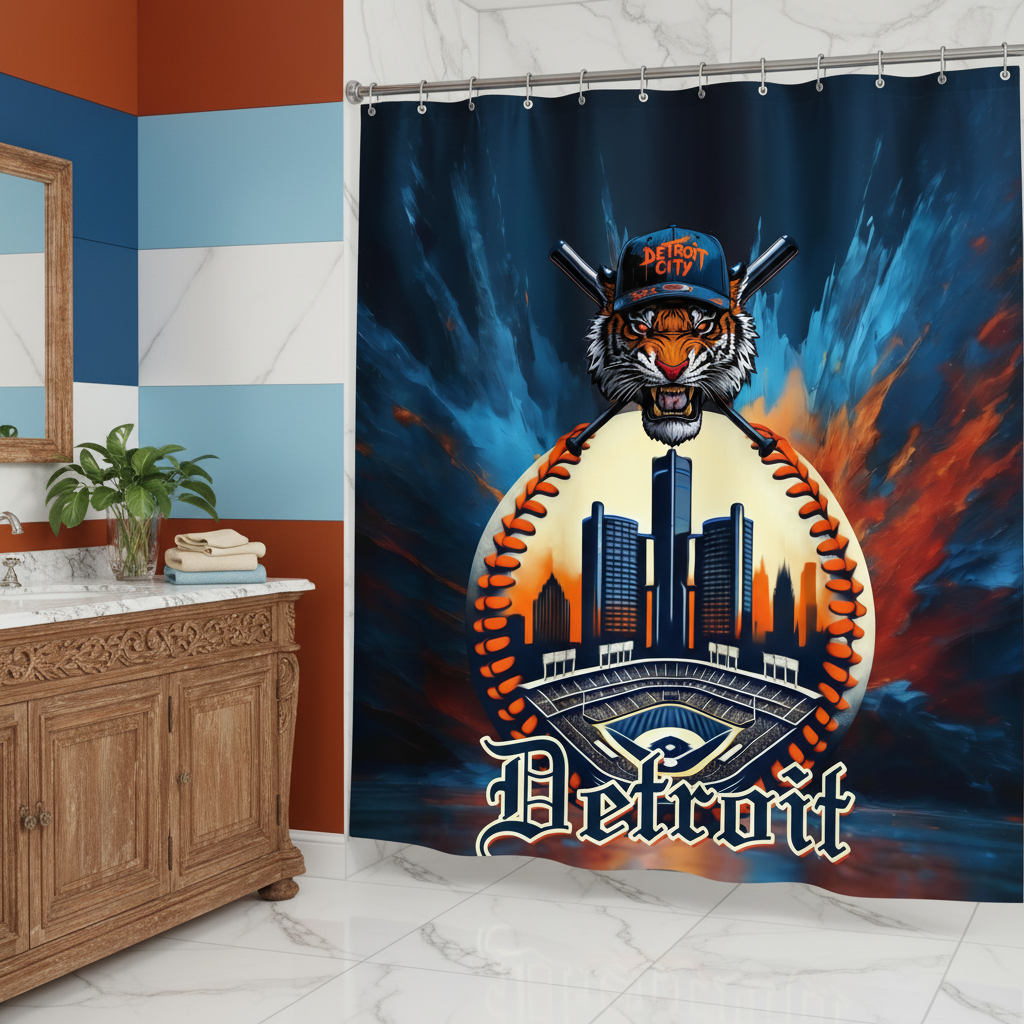 Copycat-Creations Detroit Baseball Shower Curtain