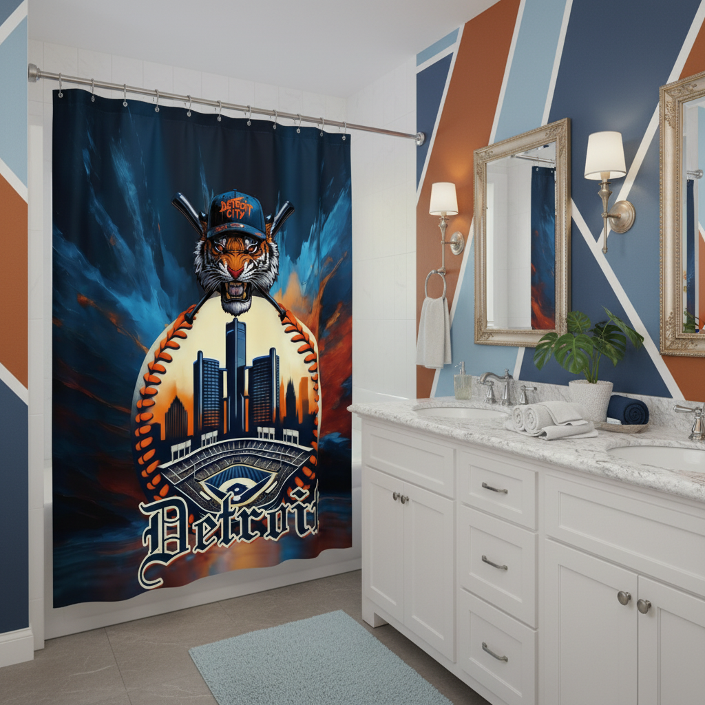 Copycat-Creations Detroit Baseball Shower Curtain
