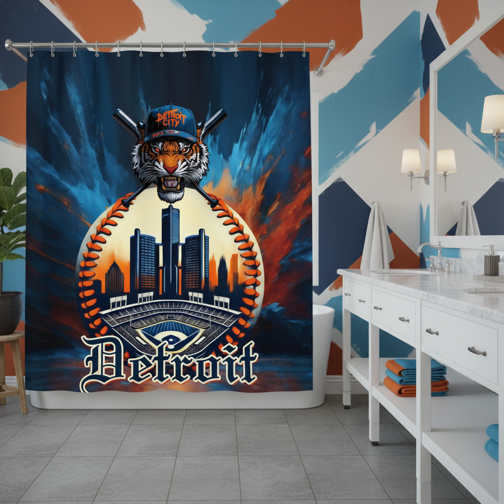 Copycat-Creations Detroit Baseball Shower Curtain