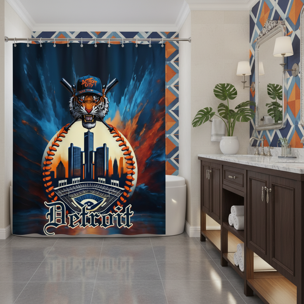 Copycat-Creations Detroit Baseball Shower Curtain