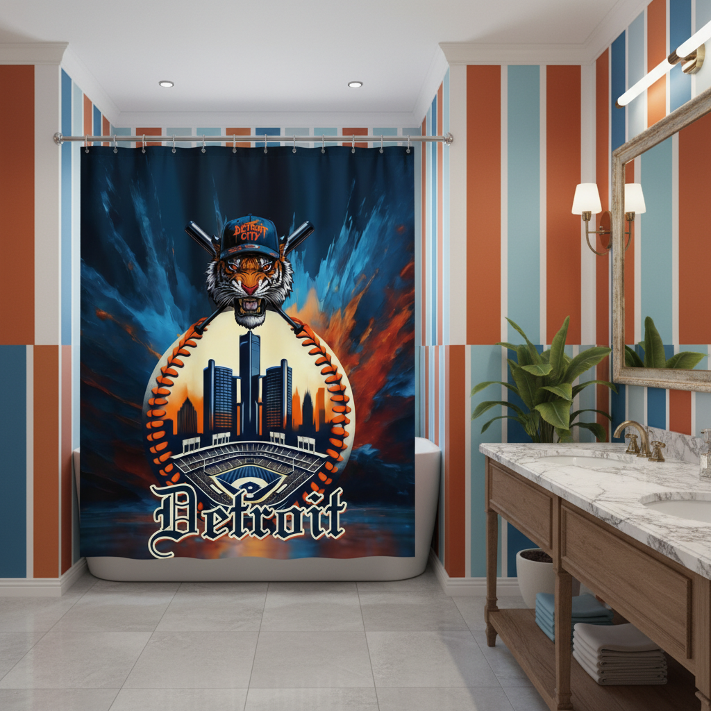 Copycat-Creations Detroit Baseball Shower Curtain