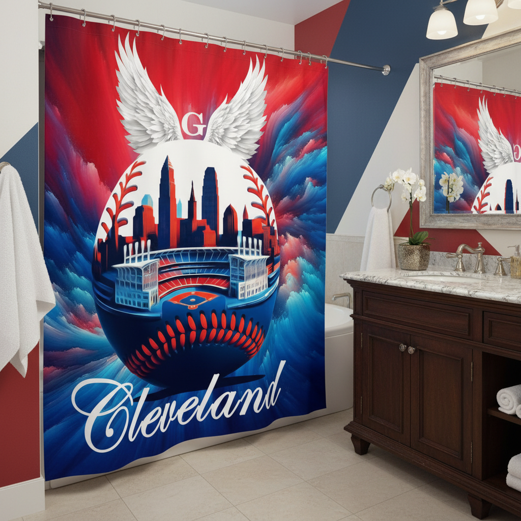 Copycat-Creations Cleveland Baseball Shower Curtain