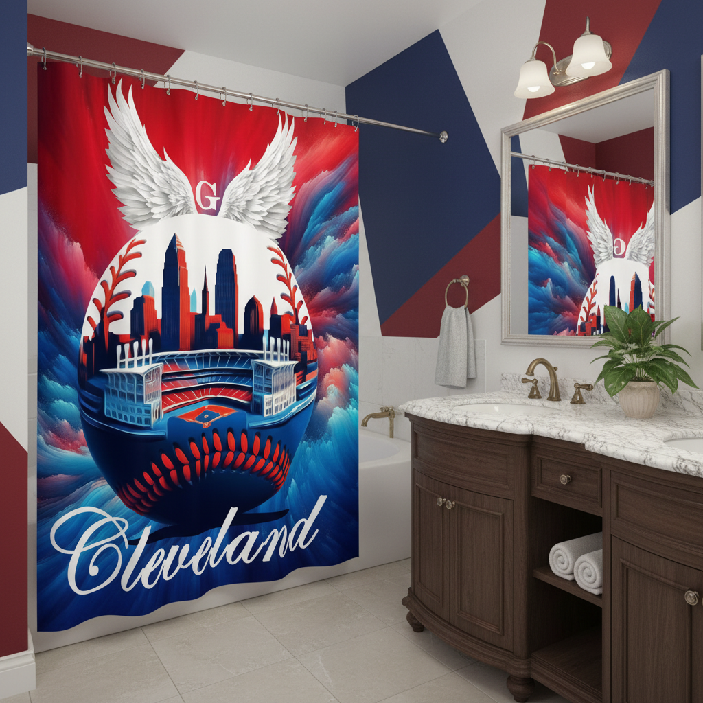 Copycat-Creations Cleveland Baseball Shower Curtain