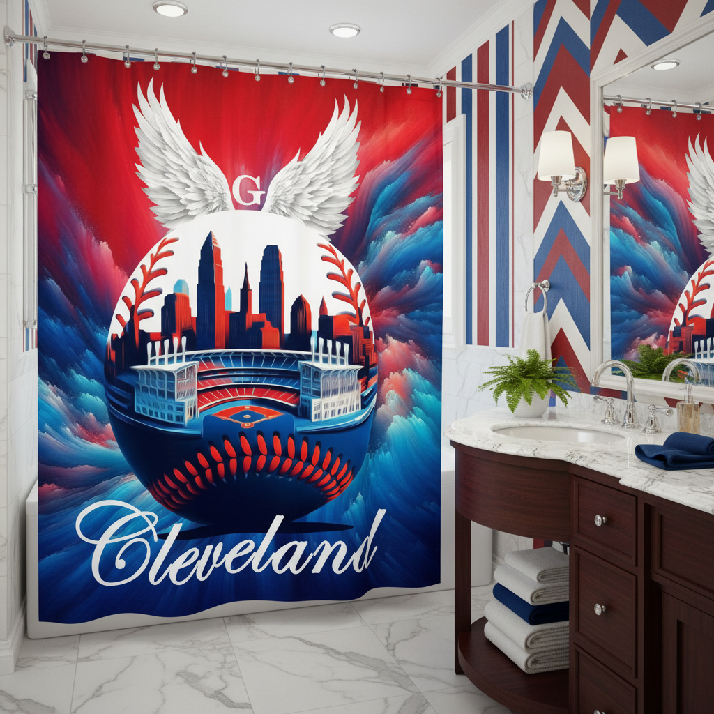 Copycat-Creations Cleveland Baseball Shower Curtain