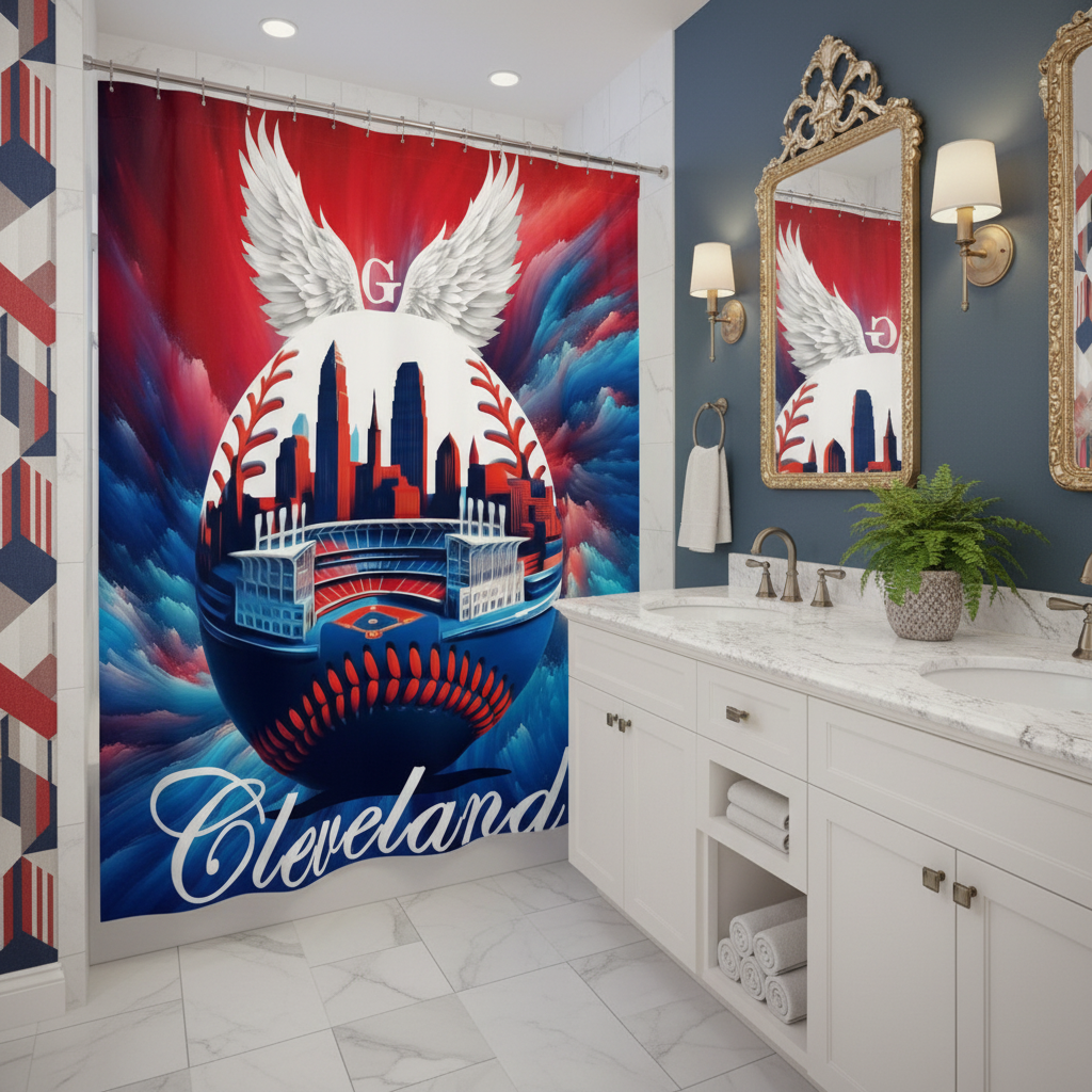 Copycat-Creations Cleveland Baseball Shower Curtain