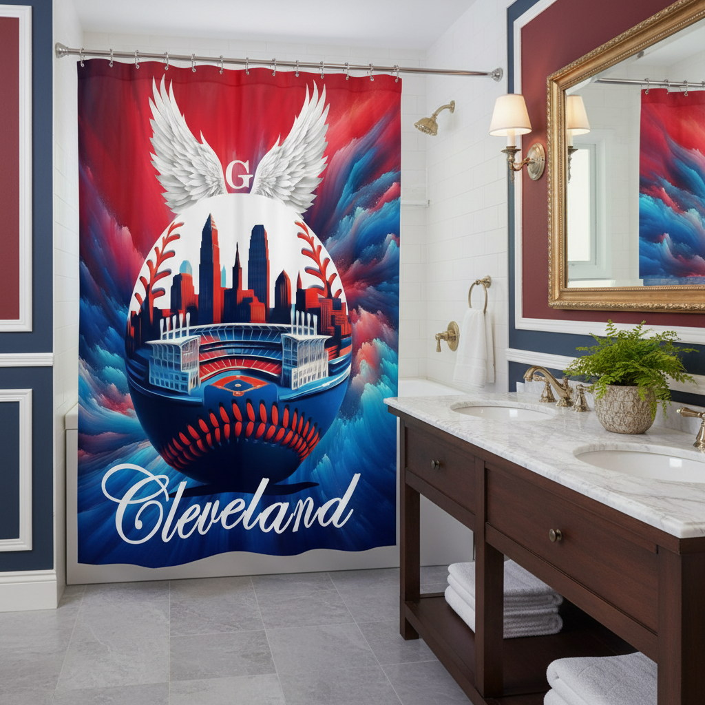 Copycat-Creations Cleveland Baseball Shower Curtain