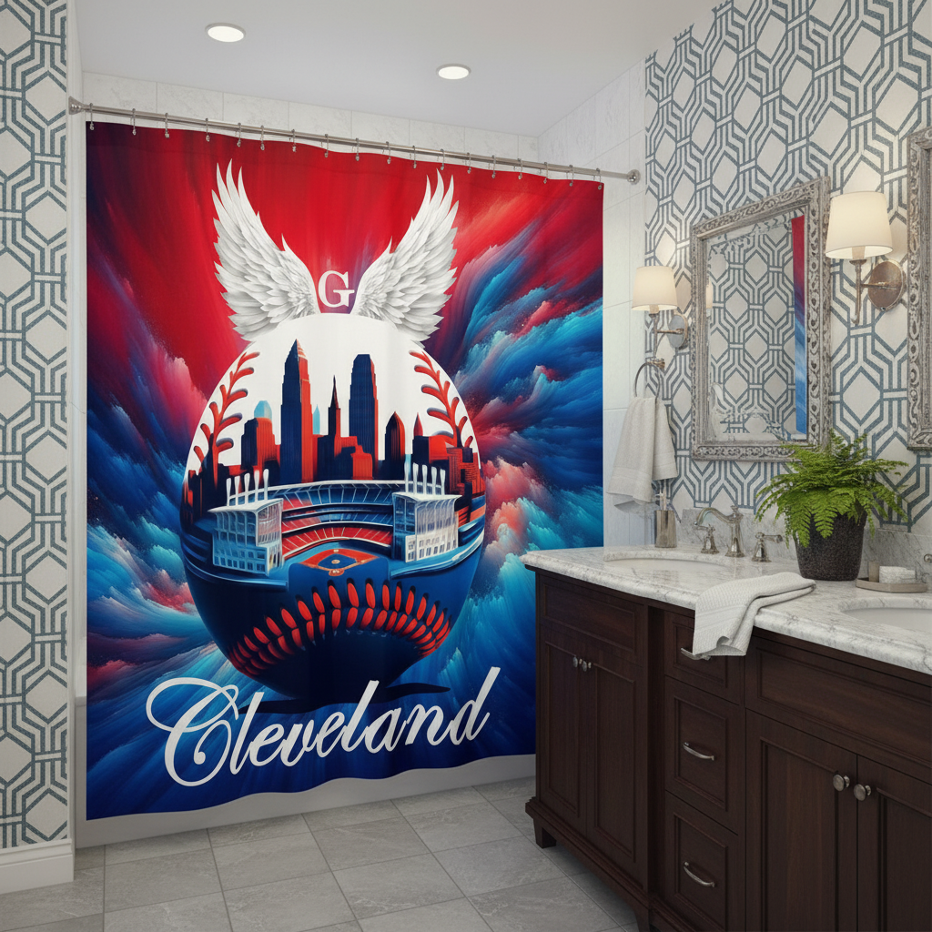 Copycat-Creations Cleveland Baseball Shower Curtain