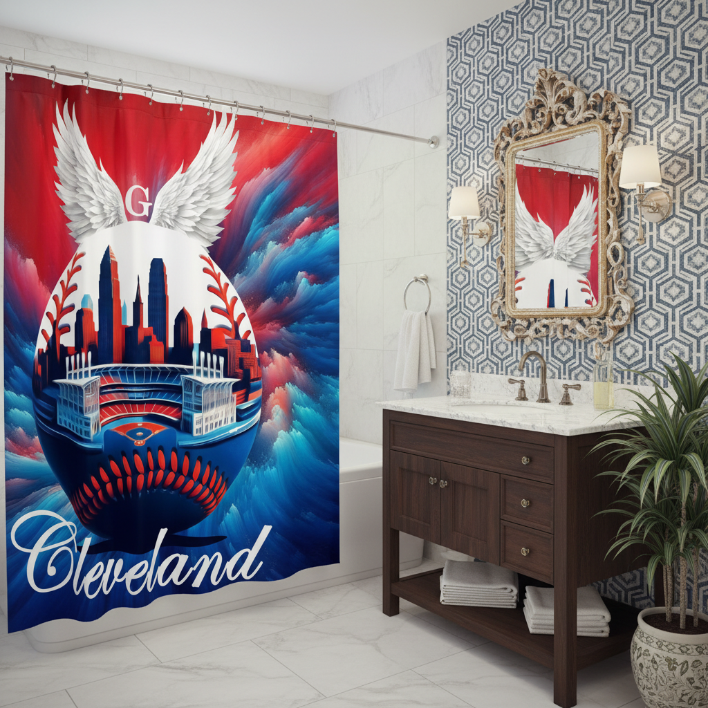 Copycat-Creations Cleveland Baseball Shower Curtain