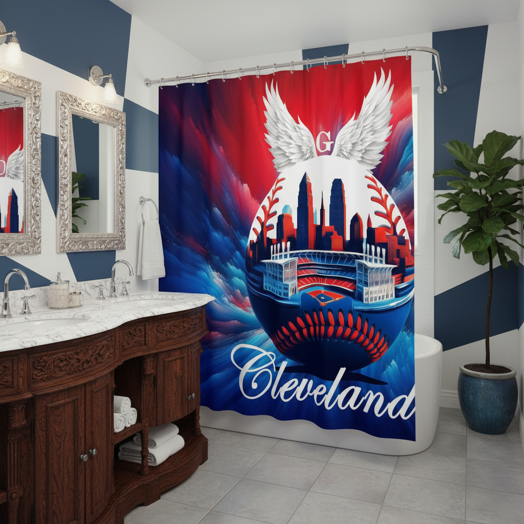 Copycat-Creations Cleveland Baseball Shower Curtain