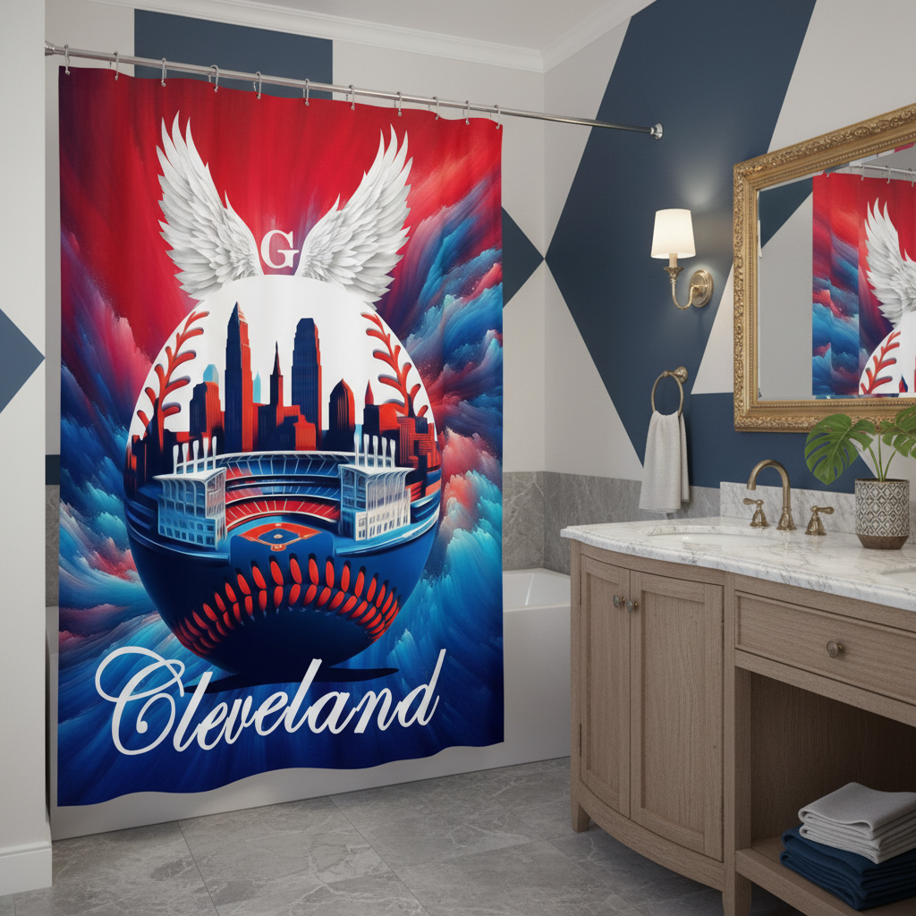 Copycat-Creations Cleveland Baseball Shower Curtain