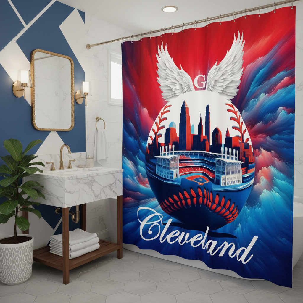 Copycat-Creations Cleveland Baseball Shower Curtain