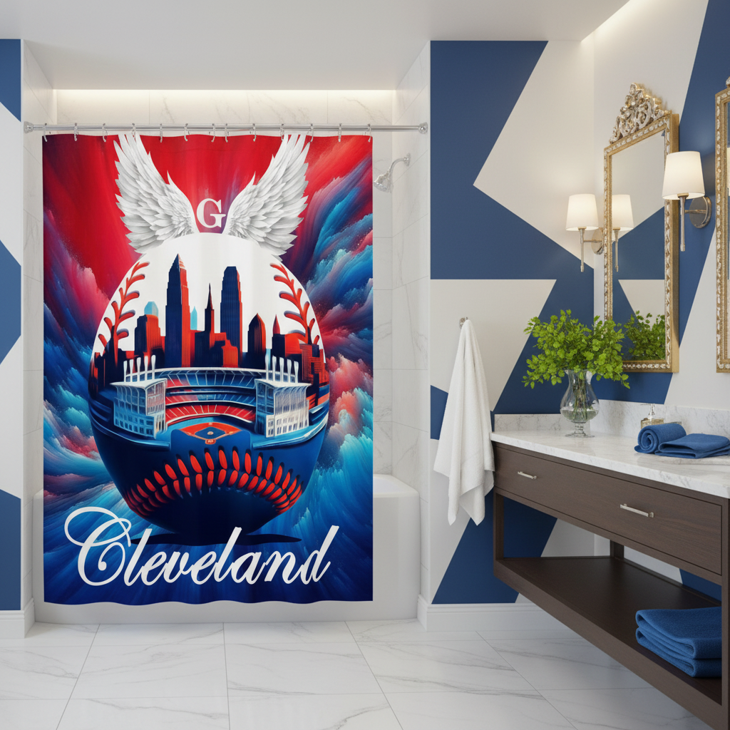 Copycat-Creations Cleveland Baseball Shower Curtain