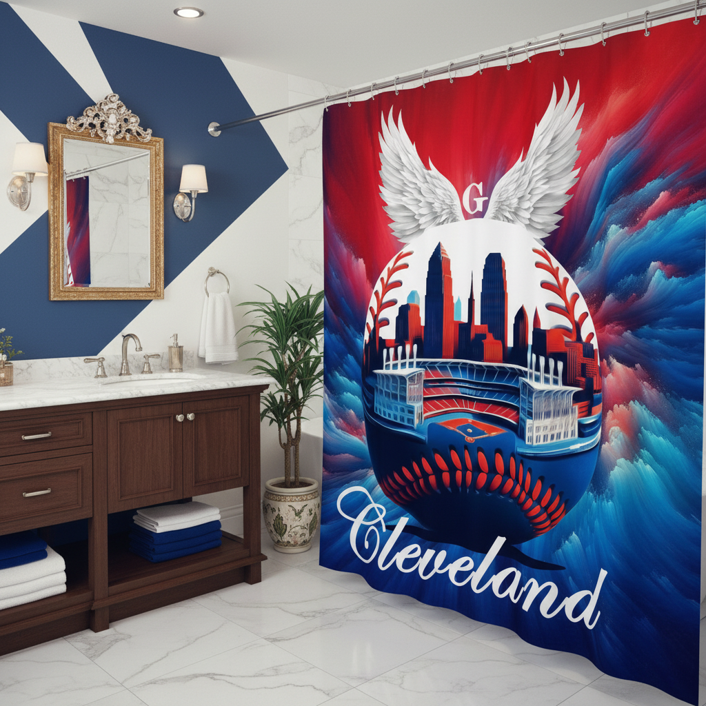 Copycat-Creations Cleveland Baseball Shower Curtain