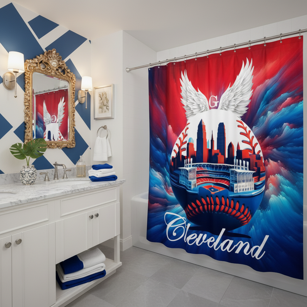 Copycat-Creations Cleveland Baseball Shower Curtain