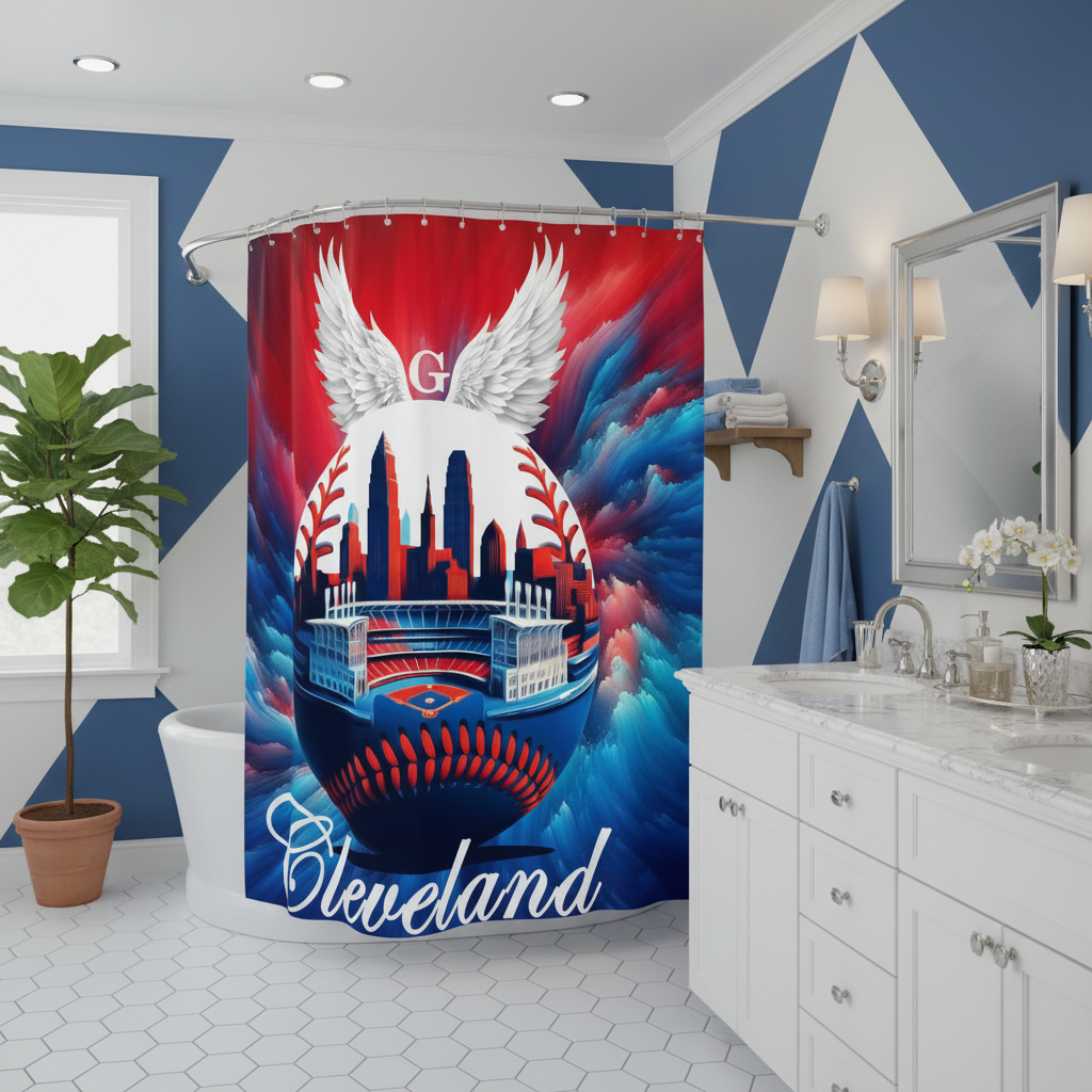 Copycat-Creations Cleveland Baseball Shower Curtain