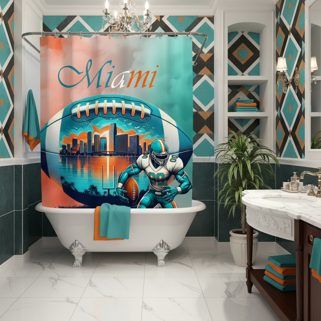 Copycat-Creations Miami Football Shower Curtain