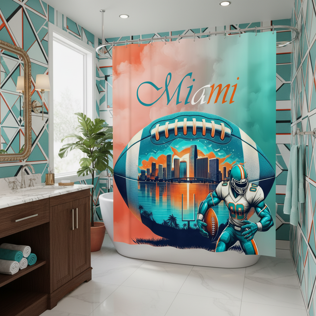 Copycat-Creations Miami Football Shower Curtain