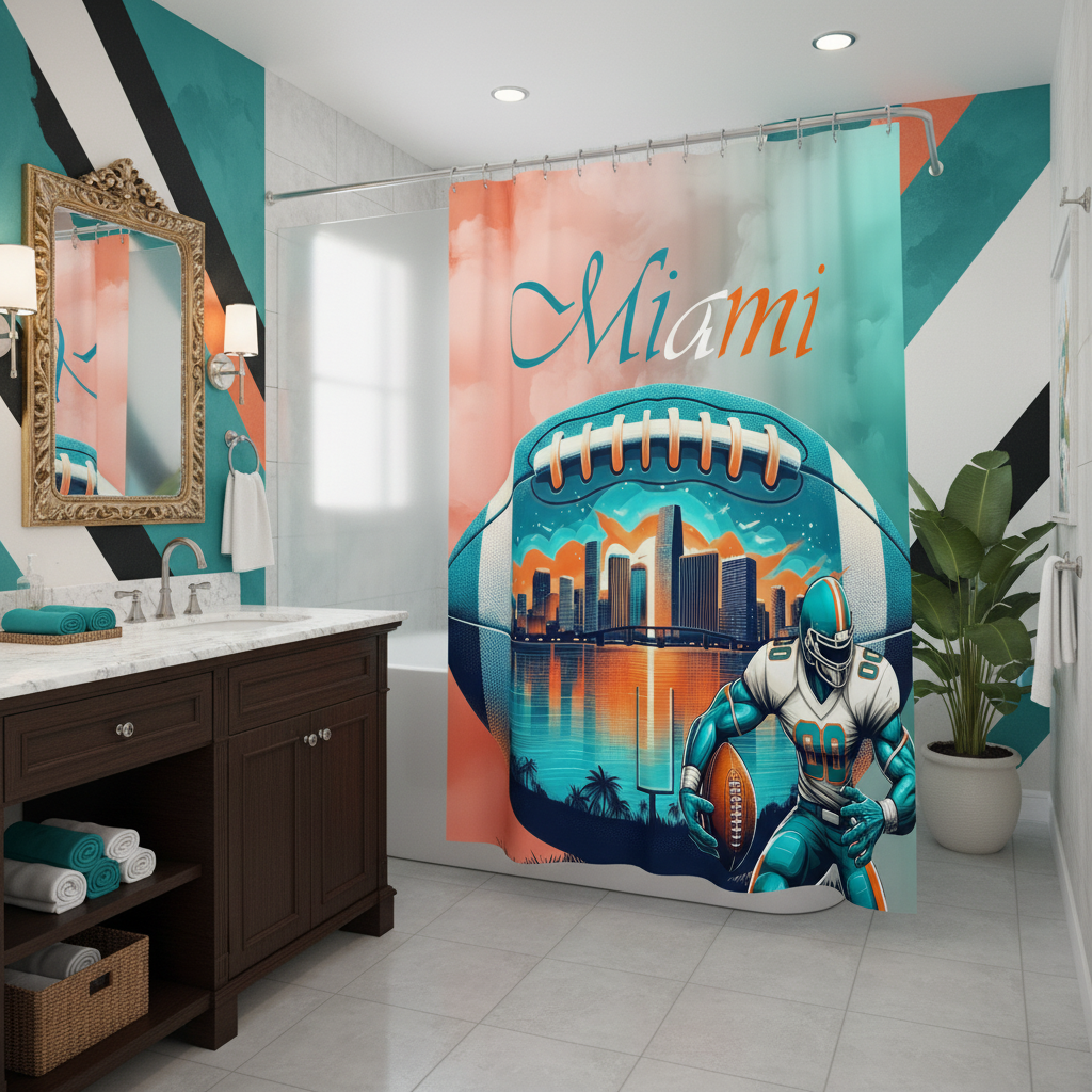 Copycat-Creations Miami Football Shower Curtain