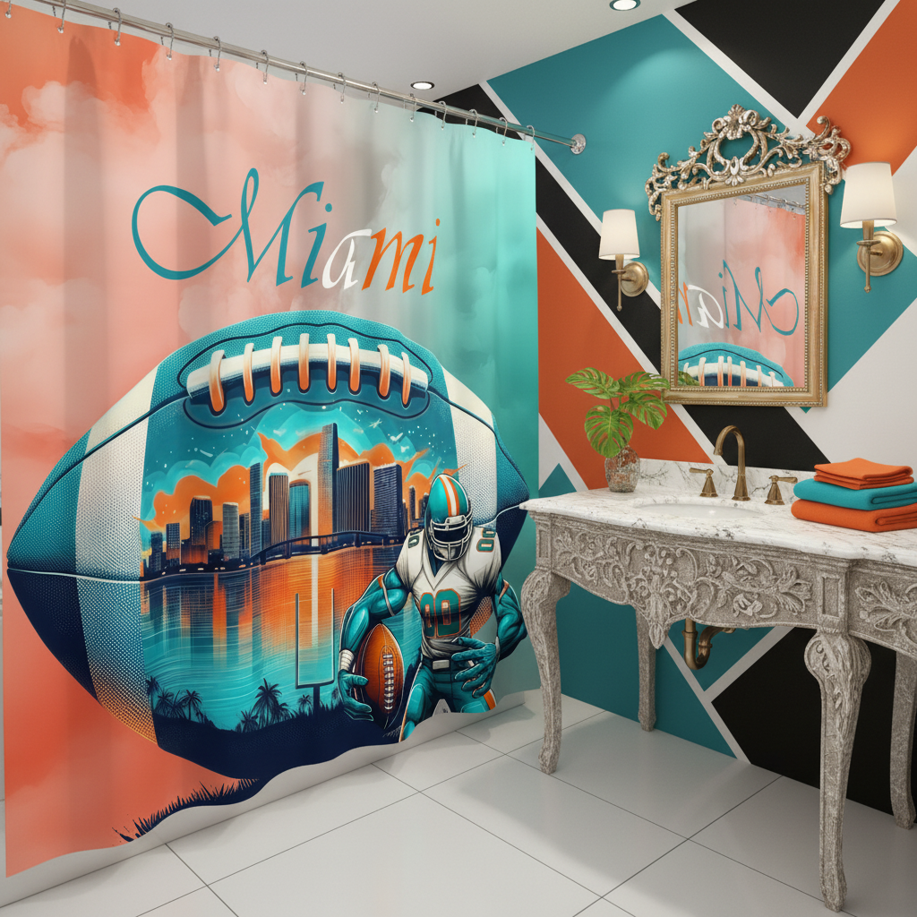 Copycat-Creations Miami Football Shower Curtain