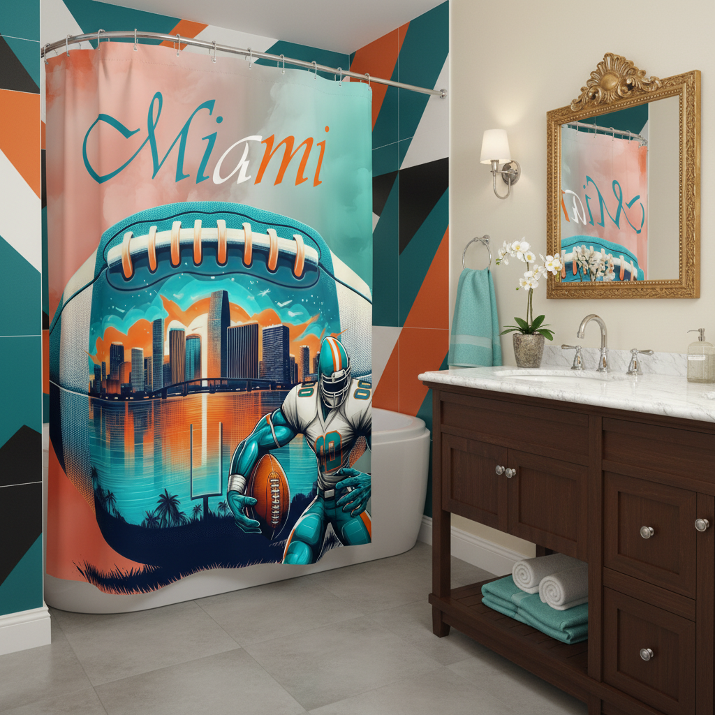 Copycat-Creations Miami Football Shower Curtain