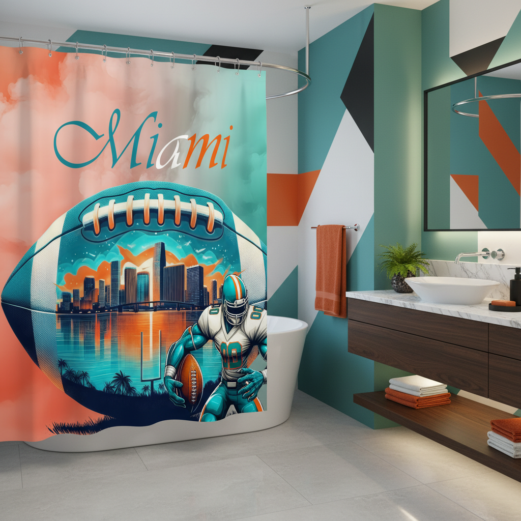 Copycat-Creations Miami Football Shower Curtain