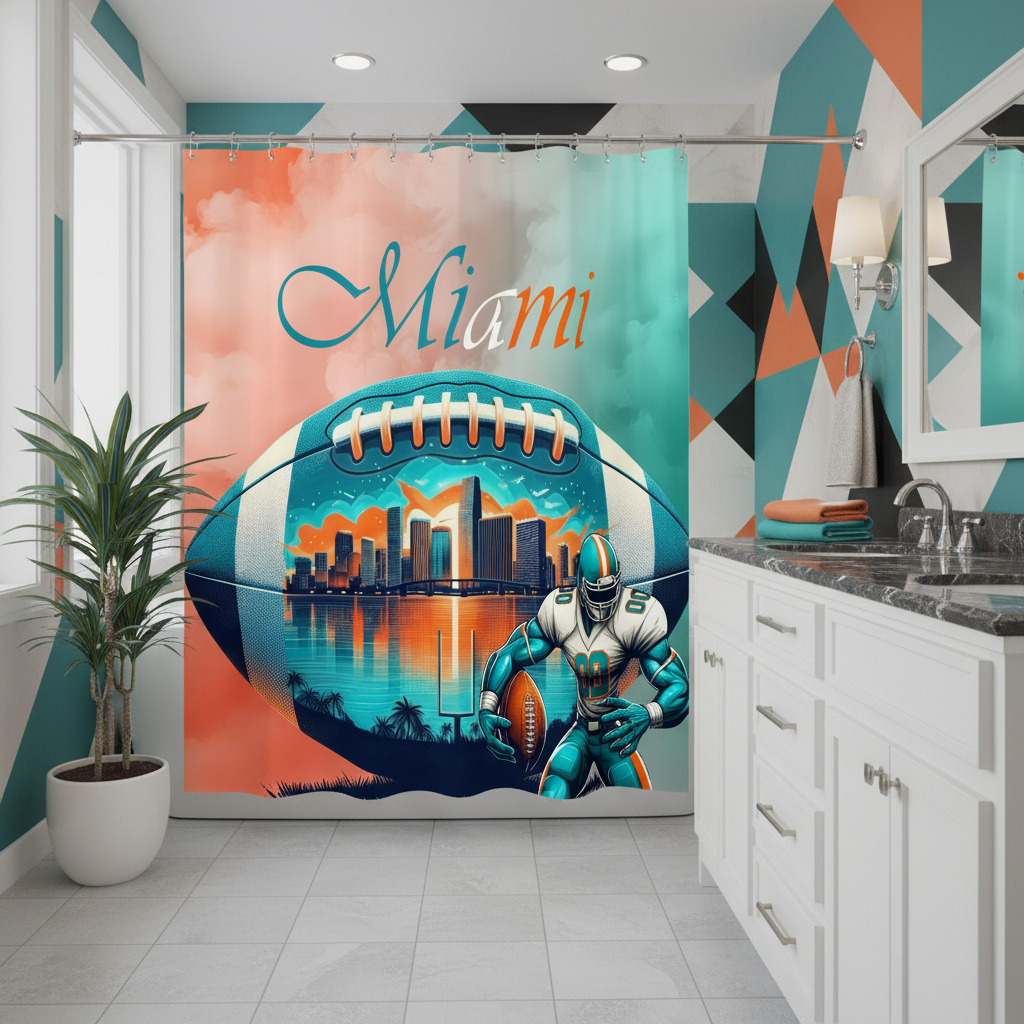 Copycat-Creations Miami Football Shower Curtain