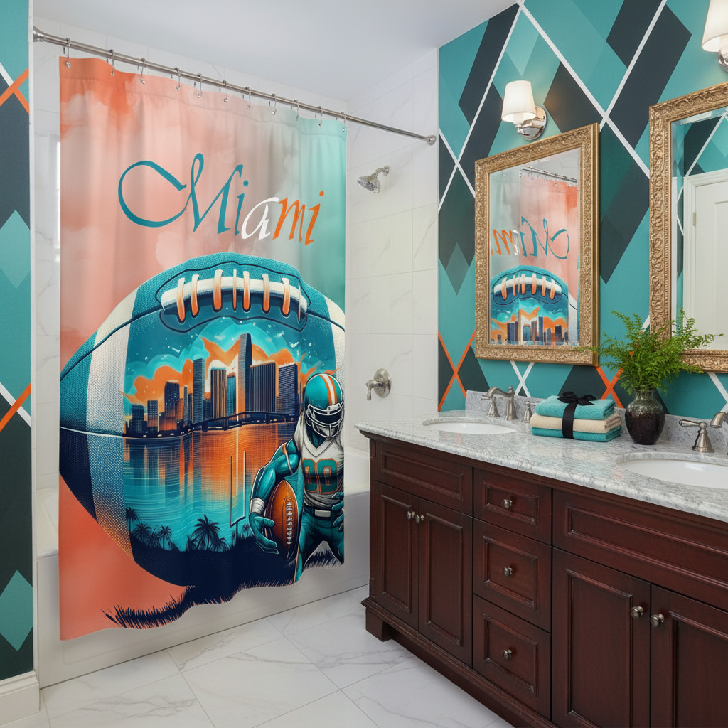 Copycat-Creations Miami Football Shower Curtain