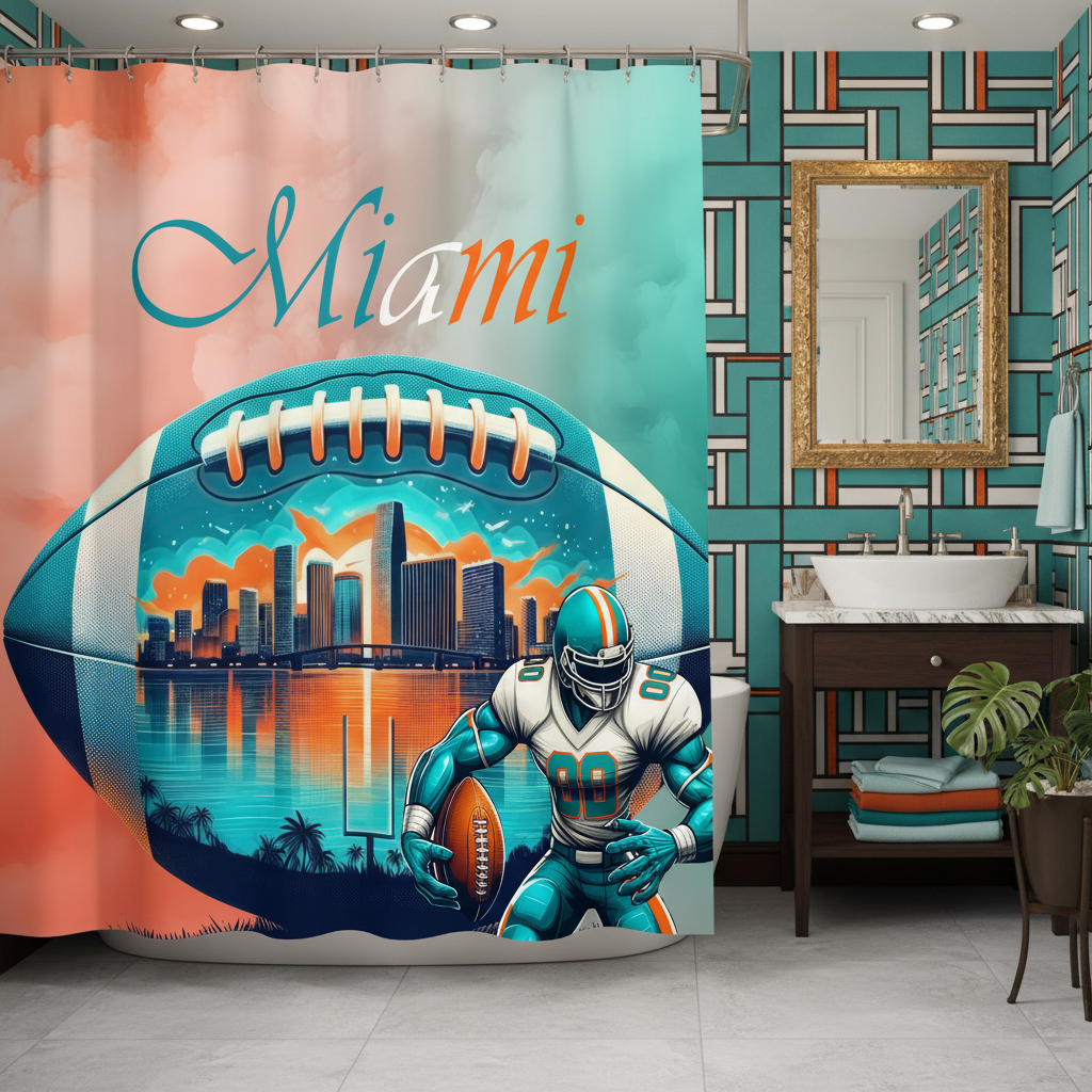 Copycat-Creations Miami Football Shower Curtain
