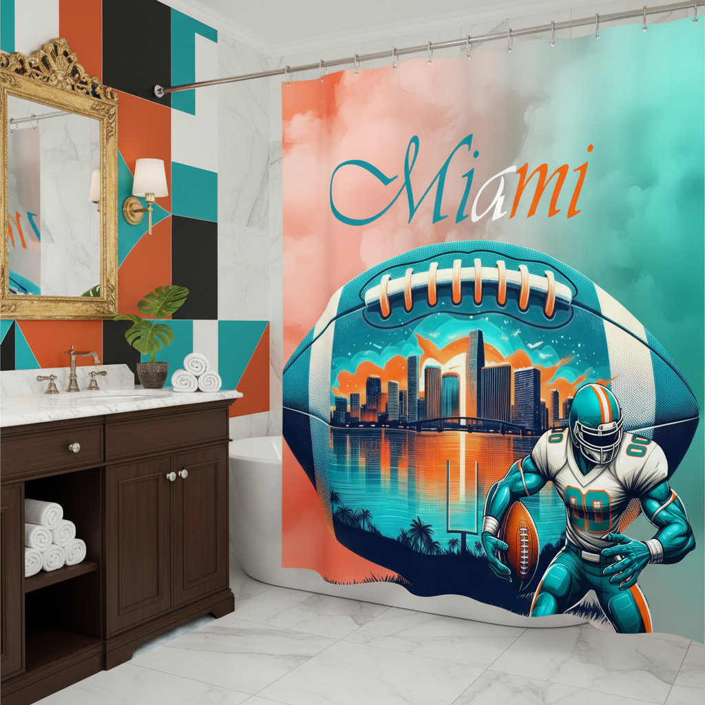 Copycat-Creations Miami Football Shower Curtain