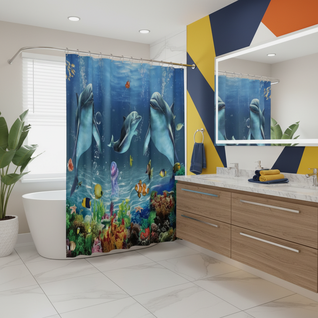 Under The Deep Blue Sea 4pcs Shower Curtain Set